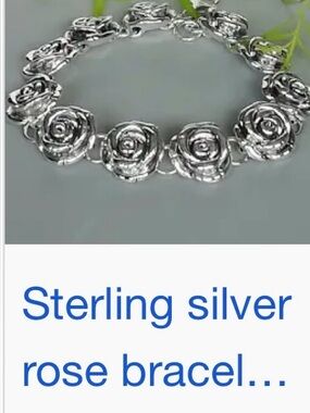 Sterling Silver Rose Link Bracelet - Silver